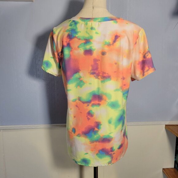 Eye Candy 1X Orange Green Bright Colorful Tie Dye Square Neck Shortsleeve Tee - Picture 6 of 9